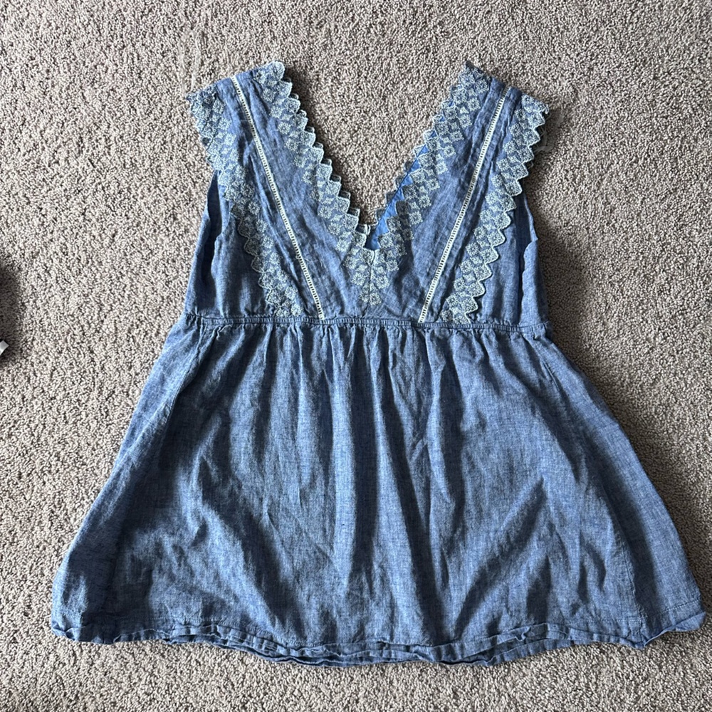 Blue Lace Trim Women's Top